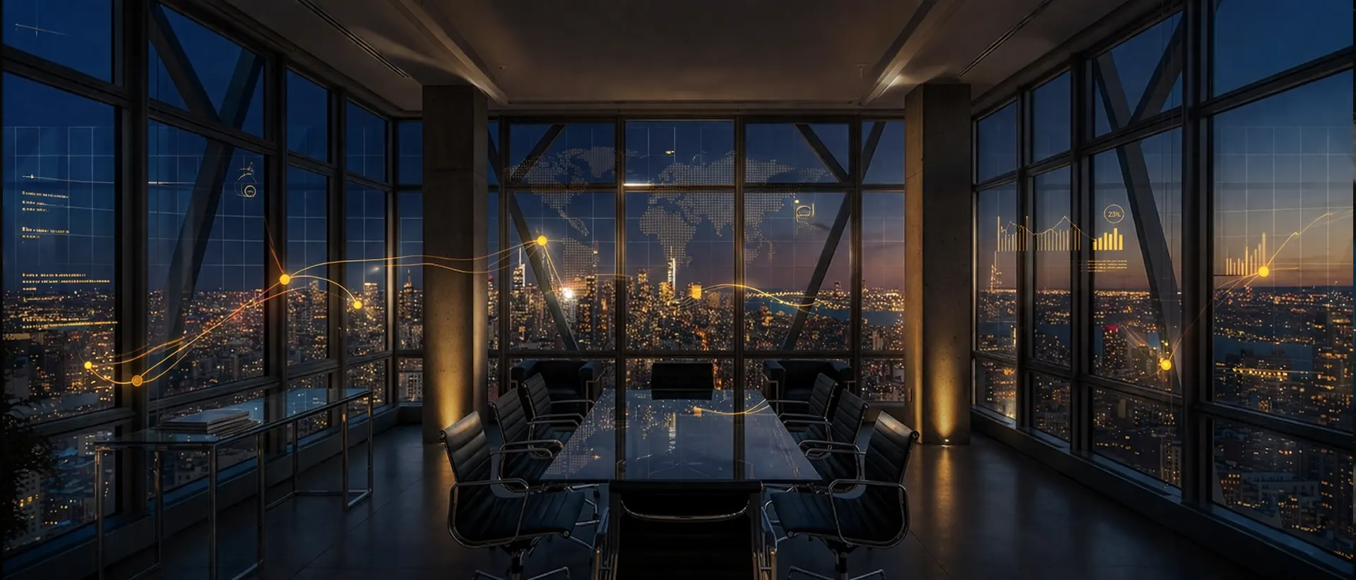 Abstract digital network visualization showing data nodes connecting across a map.