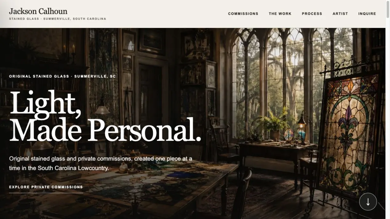 Screenshot of the Jackson Calhoun stained glass website