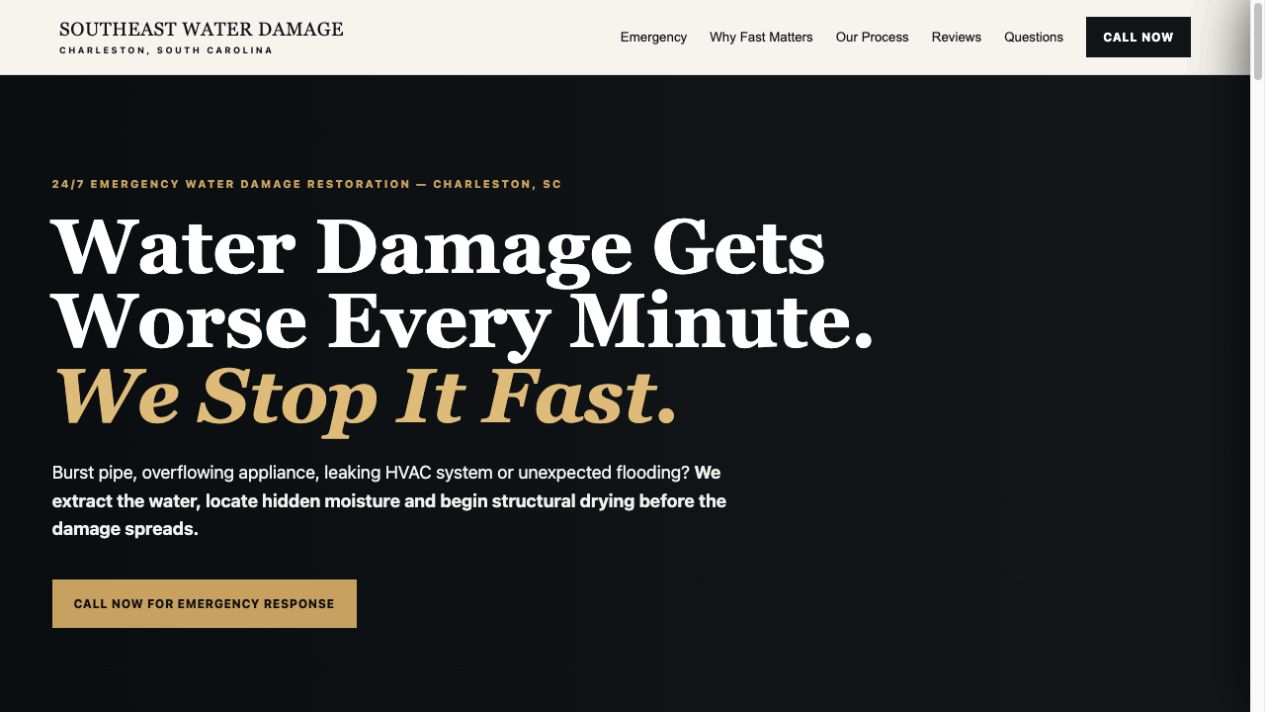 Southeast Water Damage emergency restoration website homepage